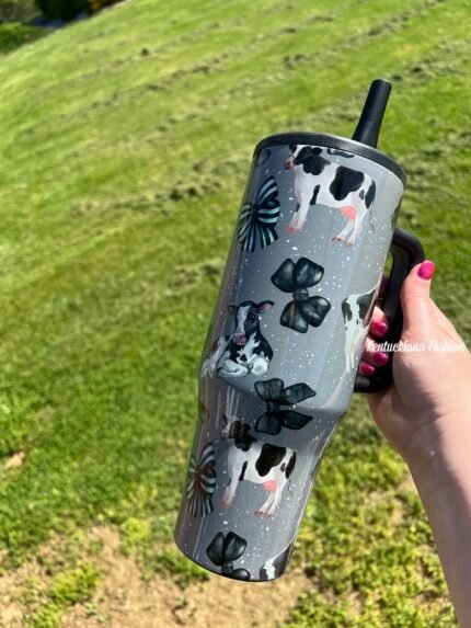 40 oz tumbler- Coquette black cow